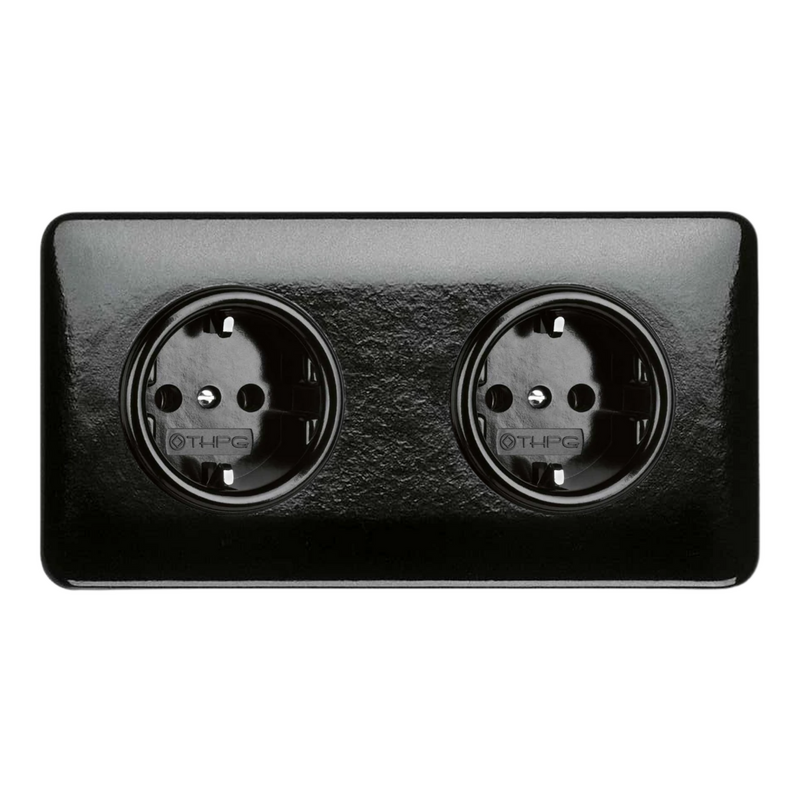 2-voudig stopcontact zwart bakeliet inbouw vierkant