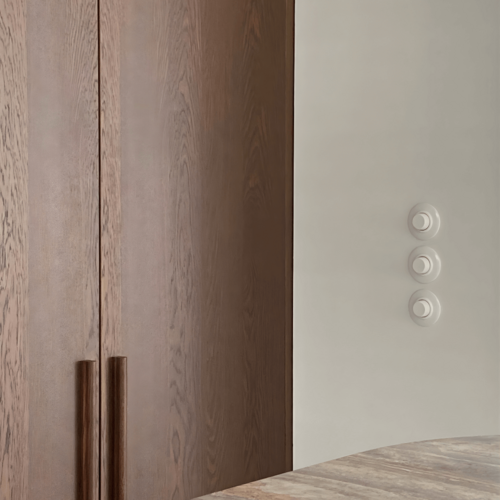 Wit bakeliet dimmers drievoudig inbouw rond retro  