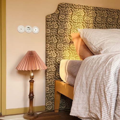 Rond stopcontact wit kunststof randaarde retro look