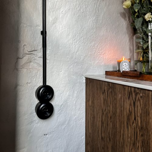 rond opbouw dubbel stopcontact mat zwart retro look